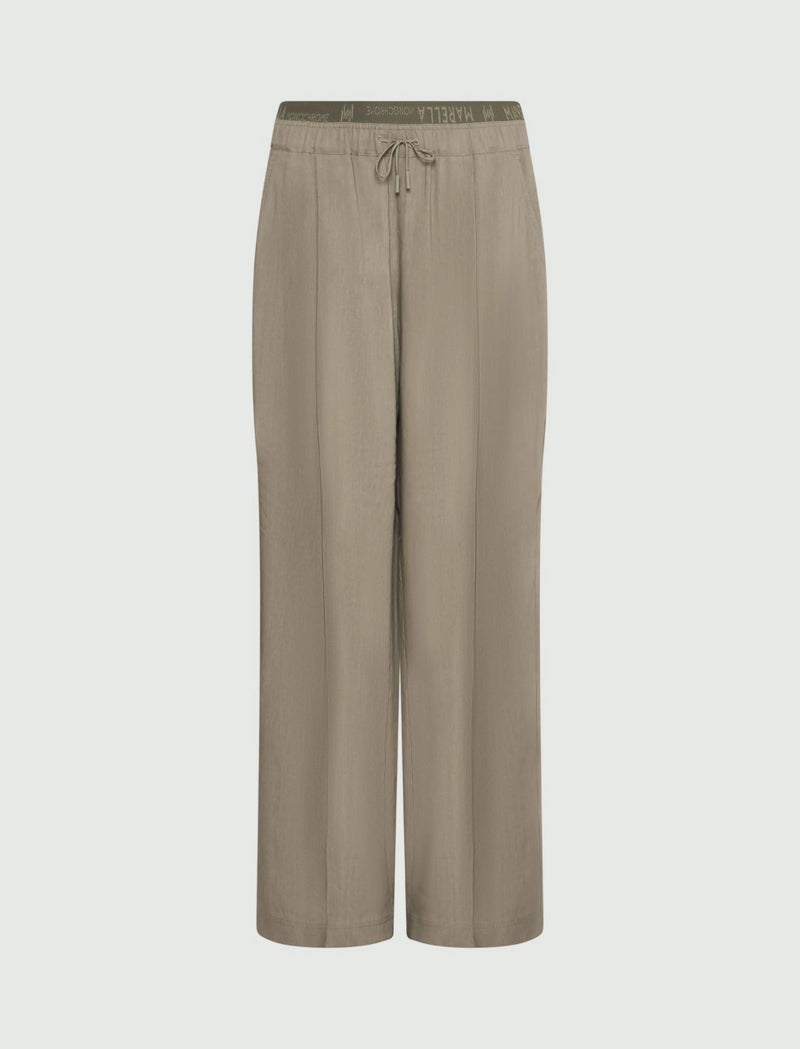 Pantalone dritto in viscosa e lino stretch - Verde marella monochrome