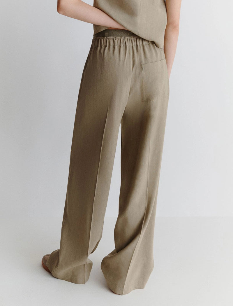 Pantalone dritto in viscosa e lino stretch - Verde marella monochrome