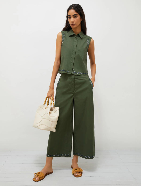 Pantalone ampio ricamato - Verde MARELLA