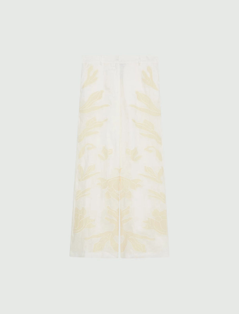 Pantalone in lino ricamato - Bianco MARELLA