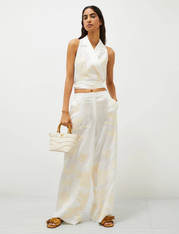 Pantalone in lino ricamato - Bianco MARELLA