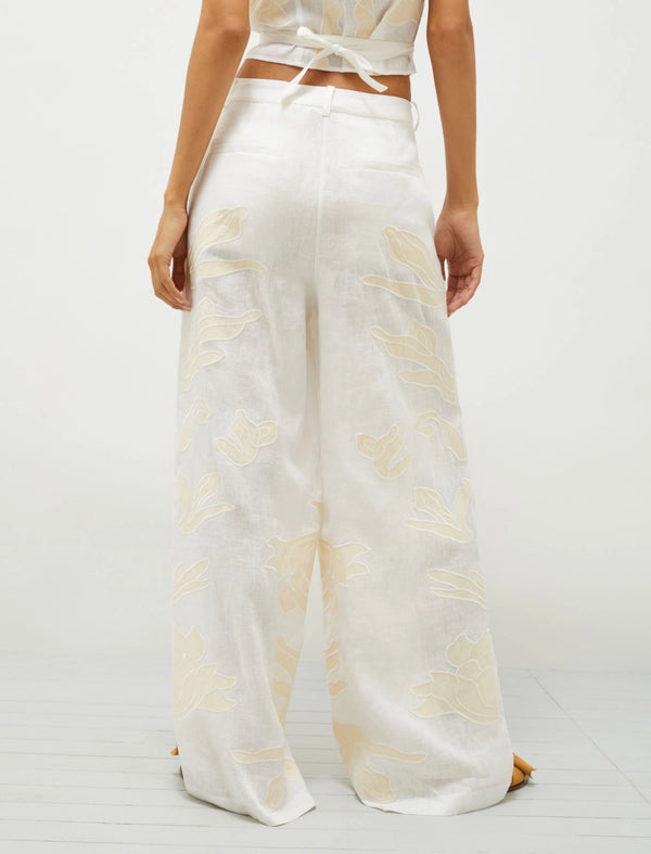 Pantalone in lino ricamato - Bianco MARELLA