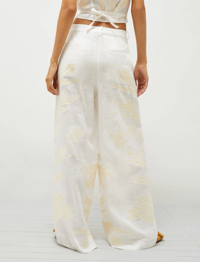 Pantalone in lino ricamato - Bianco MARELLA