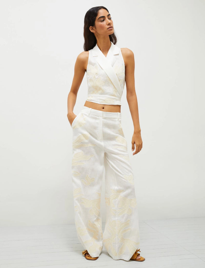 Pantalone in lino ricamato - Bianco MARELLA