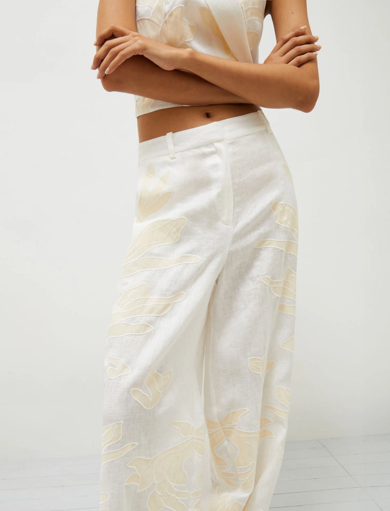 Pantalone in lino ricamato - Bianco MARELLA