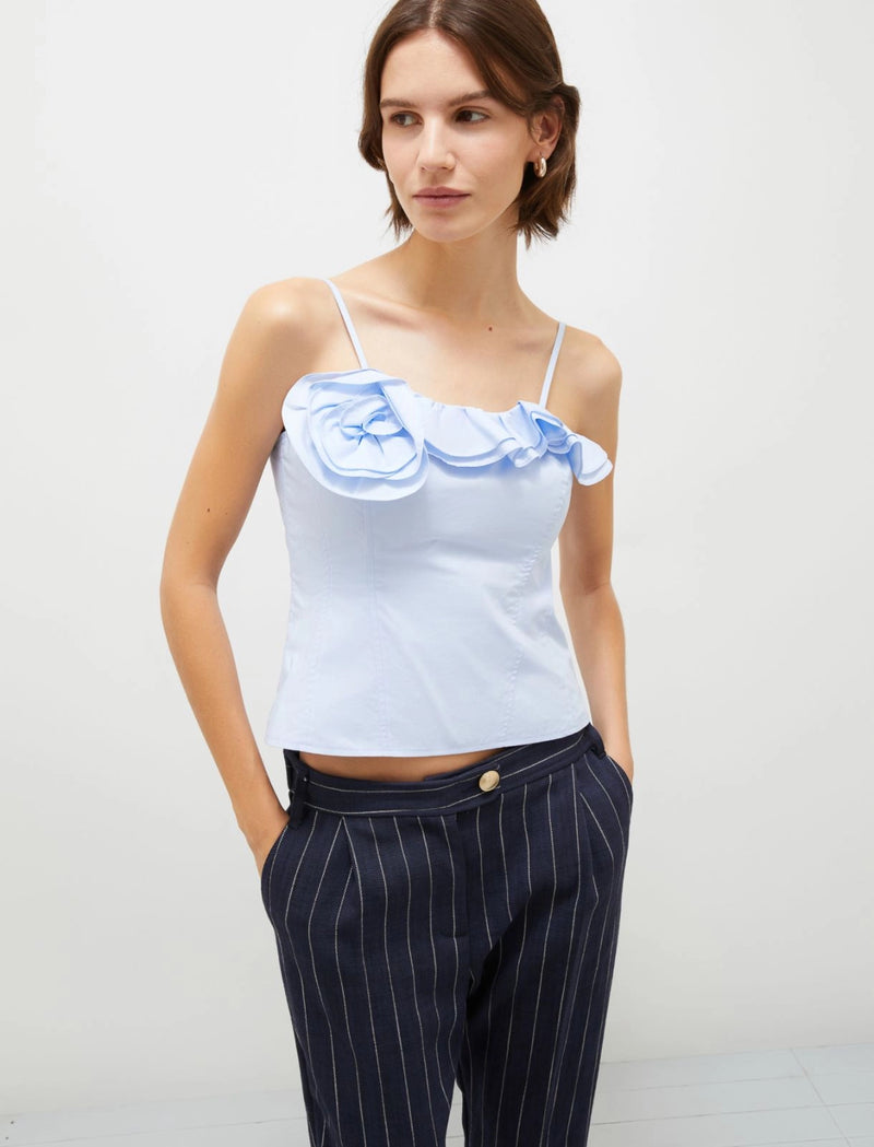 Bustier con rose e volant - Azzurro marella