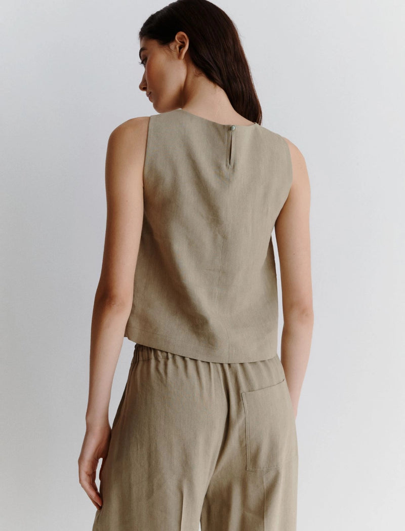 Top in viscosa e lino stretch - Verde marella Monochrome