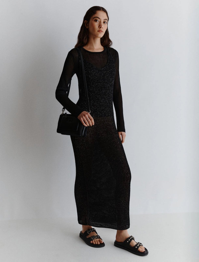 Abito in maglia di cotone e lurex - Nero marella monochrome