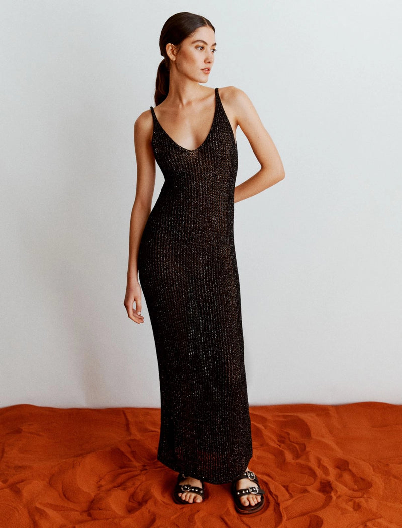 Abito in maglia di cotone e lurex - Nero marella monochrome