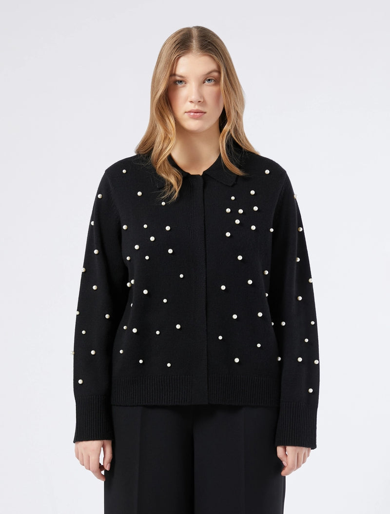 Cardigan in misto lana con perle - NERO PERSONA BY MARINA RINALDI