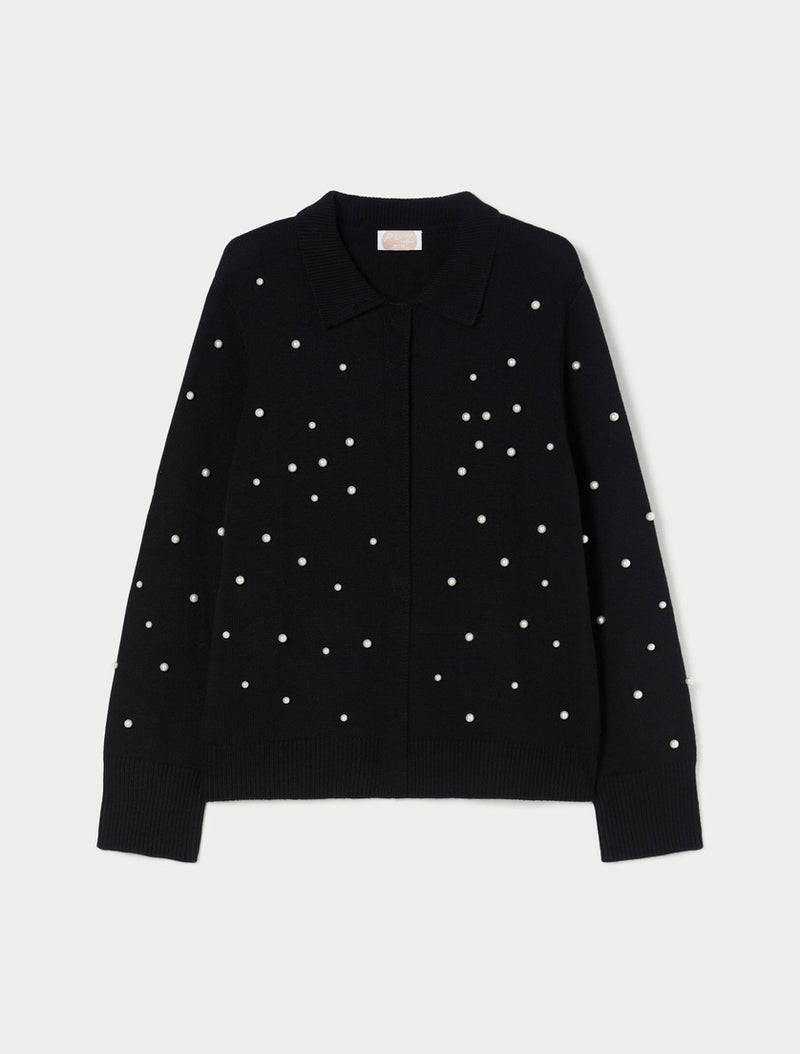 Cardigan in misto lana con perle - NERO PERSONA BY MARINA RINALDI
