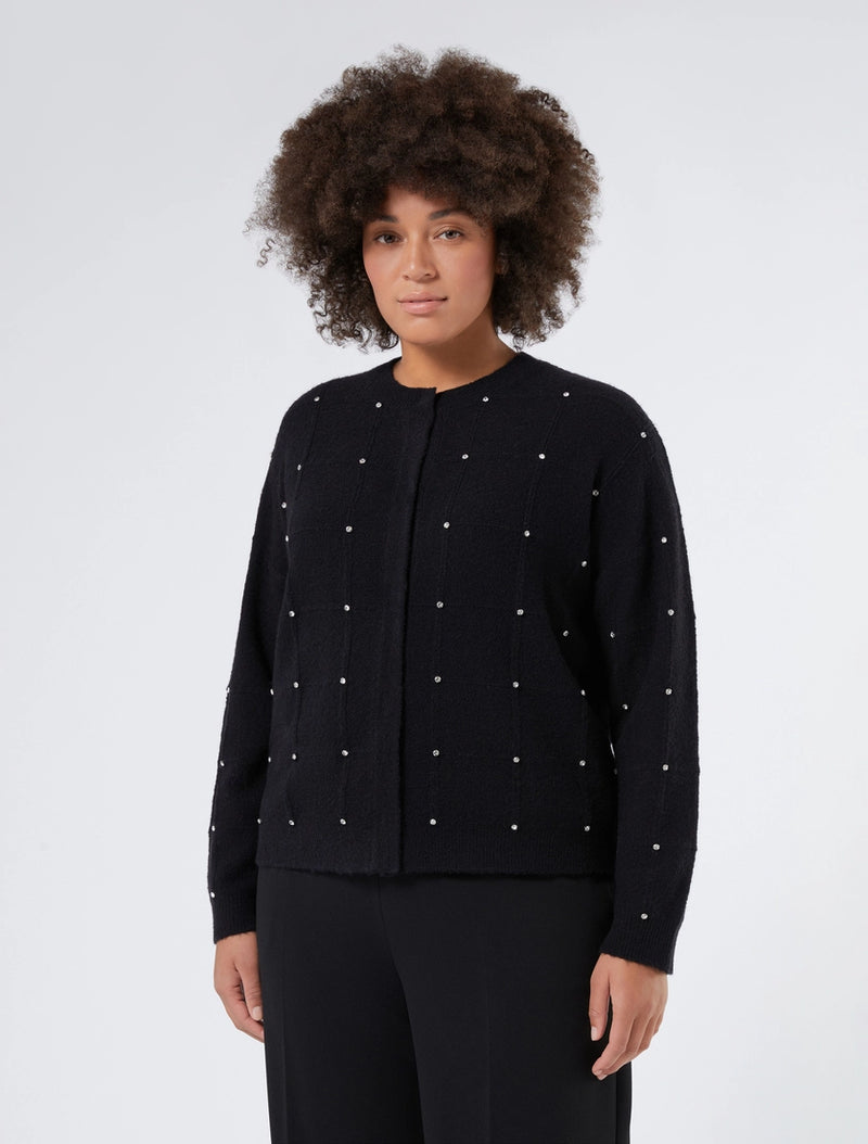 Cardigan in misto alpaca con strass - NERO