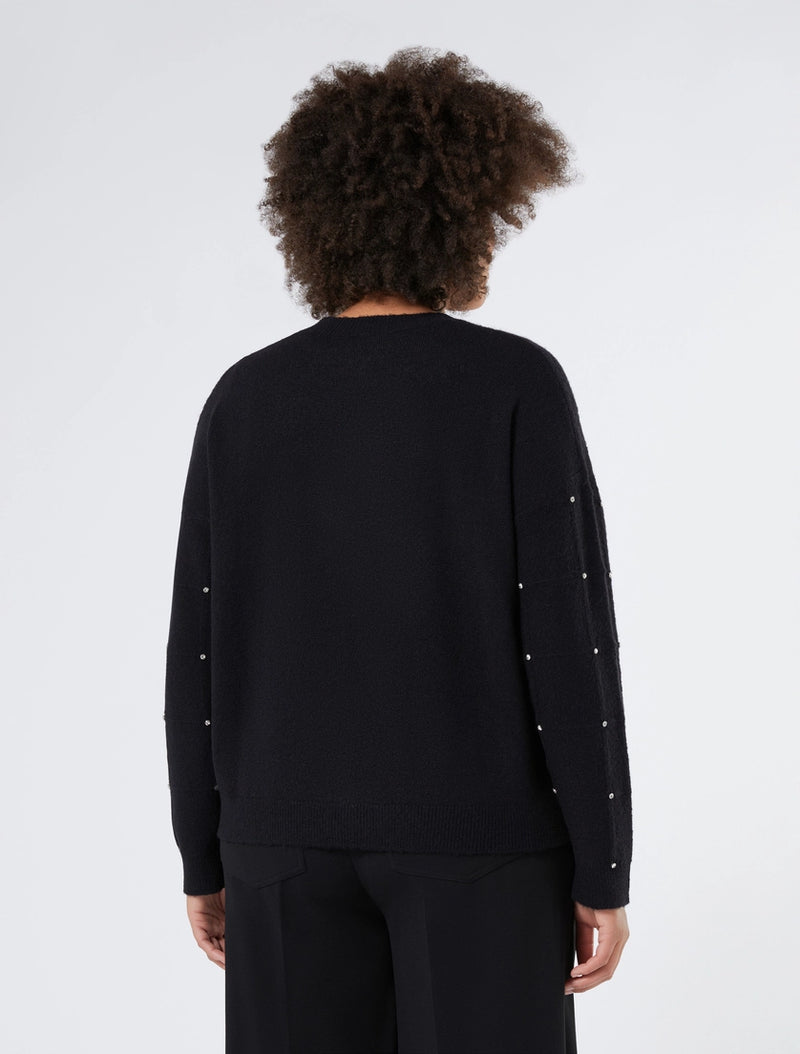 Cardigan in misto alpaca con strass - NERO
