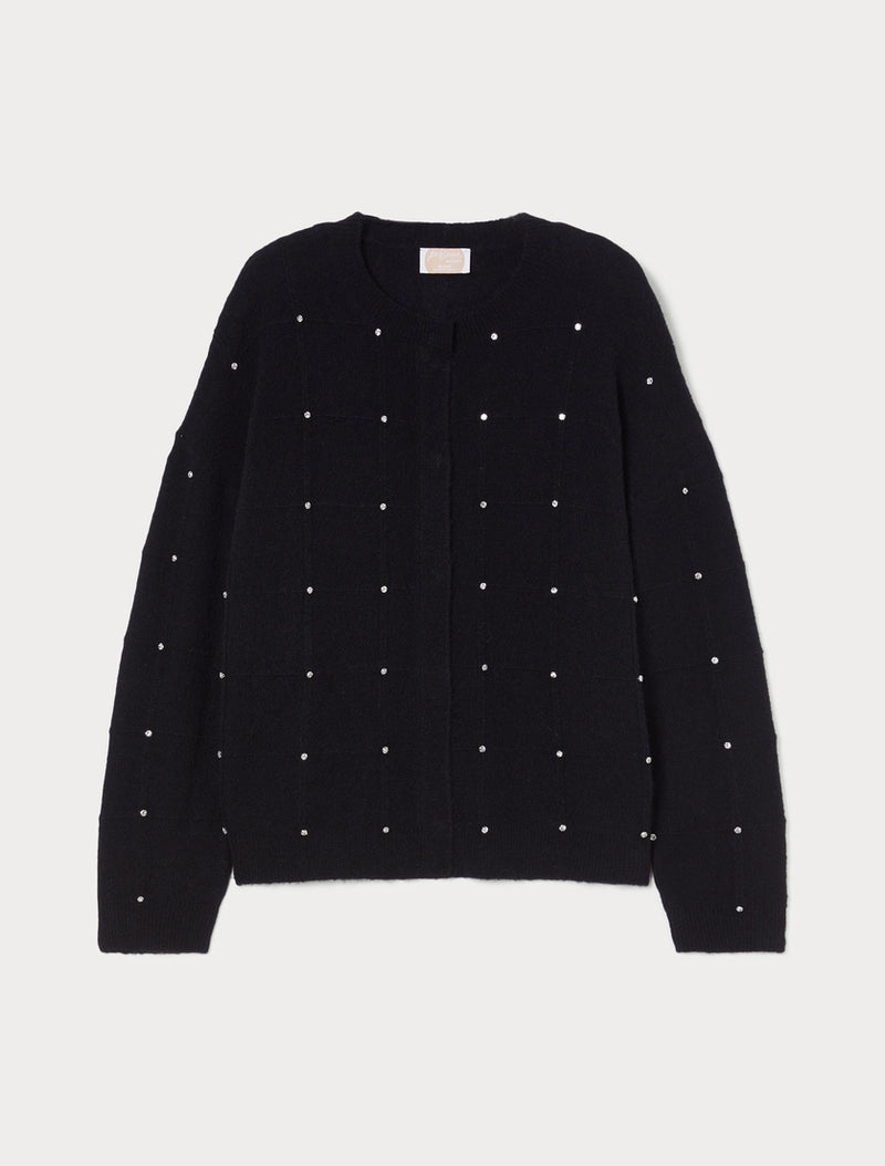 Cardigan in misto alpaca con strass - NERO