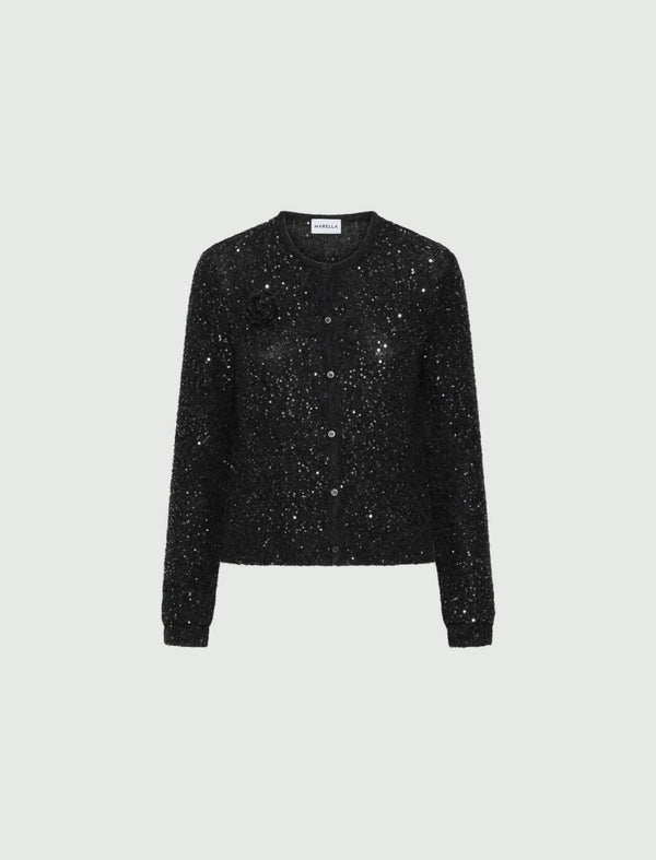Cardigan in maglia con paillette - GRIGIO MELANGE MARELLA