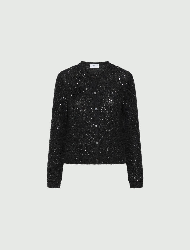 Cardigan in maglia con paillette - GRIGIO MELANGE MARELLA