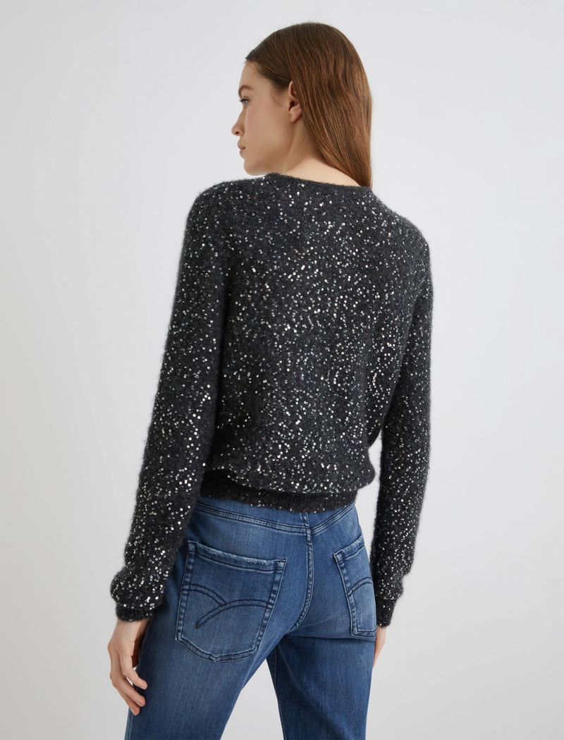 Cardigan in maglia con paillette - GRIGIO MELANGE MARELLA