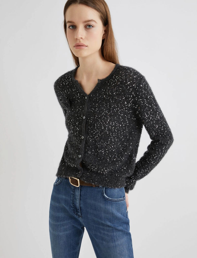 Cardigan in maglia con paillette - GRIGIO MELANGE MARELLA