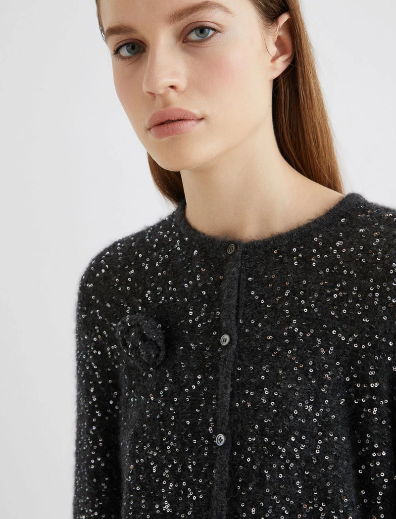 Cardigan in maglia con paillette - GRIGIO MELANGE MARELLA