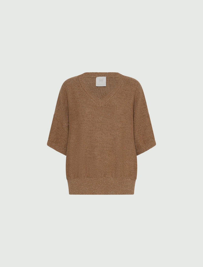 Maglia manica corta con lurex - Beige marella monochrome