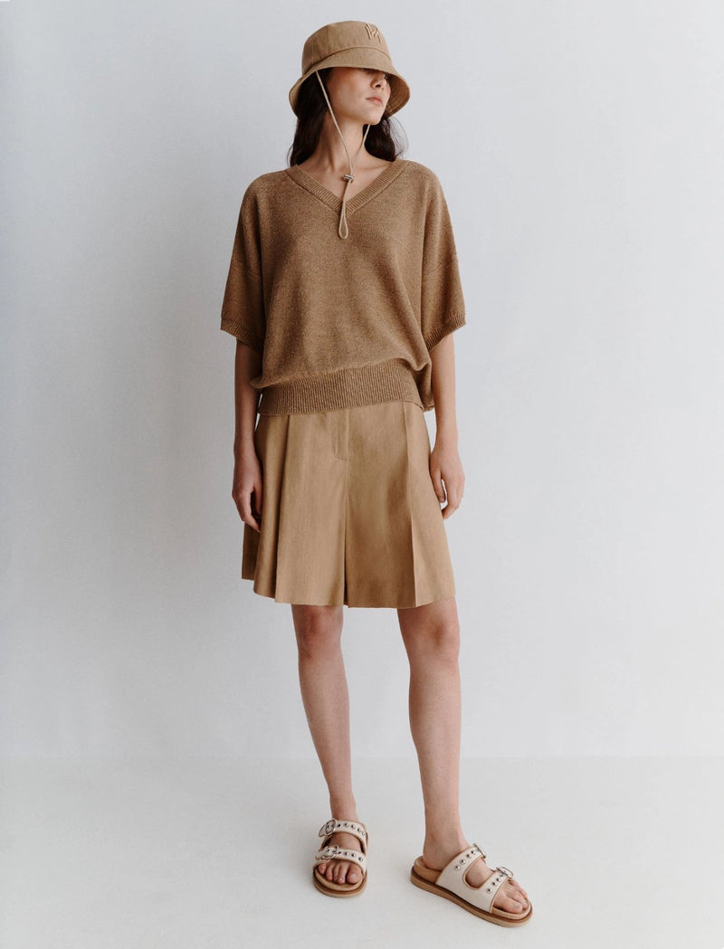 Maglia manica corta con lurex - Beige marella monochrome