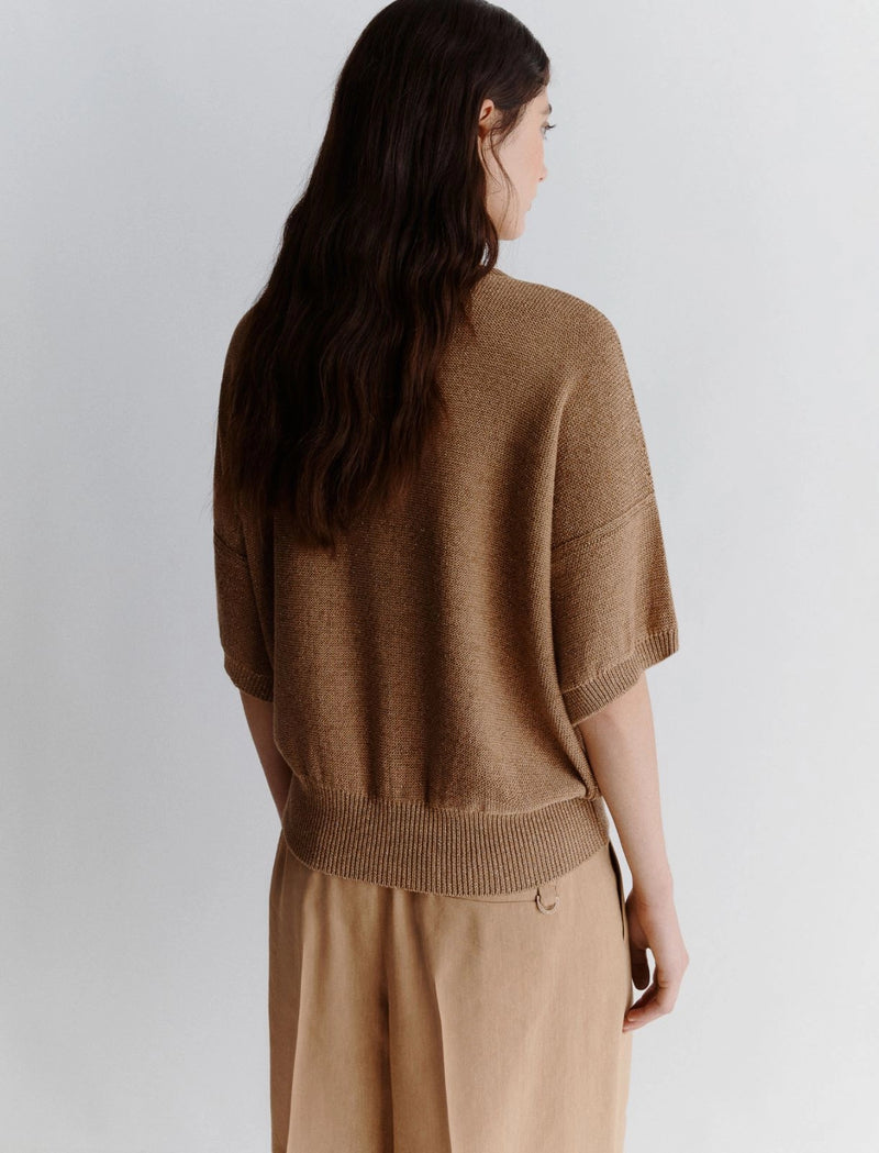 Maglia manica corta con lurex - Beige marella monochrome