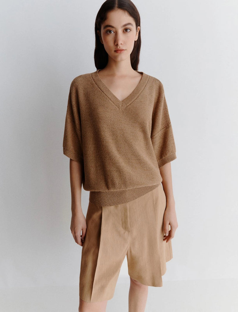 Maglia manica corta con lurex - Beige marella monochrome