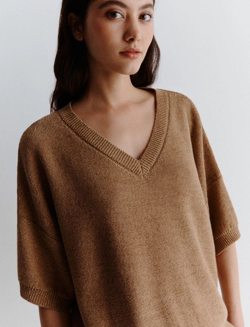 Maglia manica corta con lurex - Beige marella monochrome