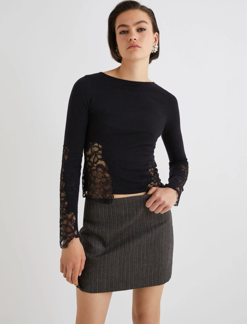 Maglia aderente con pizzo - NERO MARELLA
