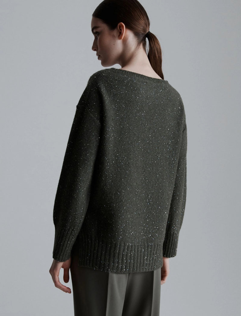 Maglia dritta in misto cashmere - VERDE OLIVA MARELLA MONOCHROME