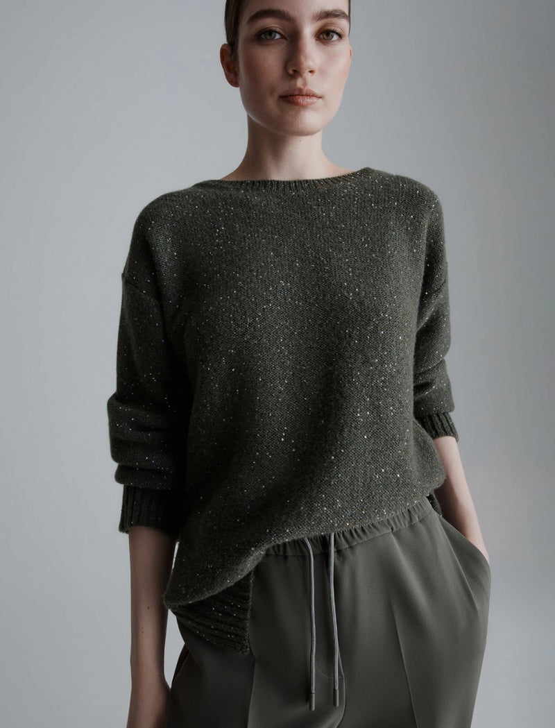 Maglia dritta in misto cashmere - VERDE OLIVA MARELLA MONOCHROME
