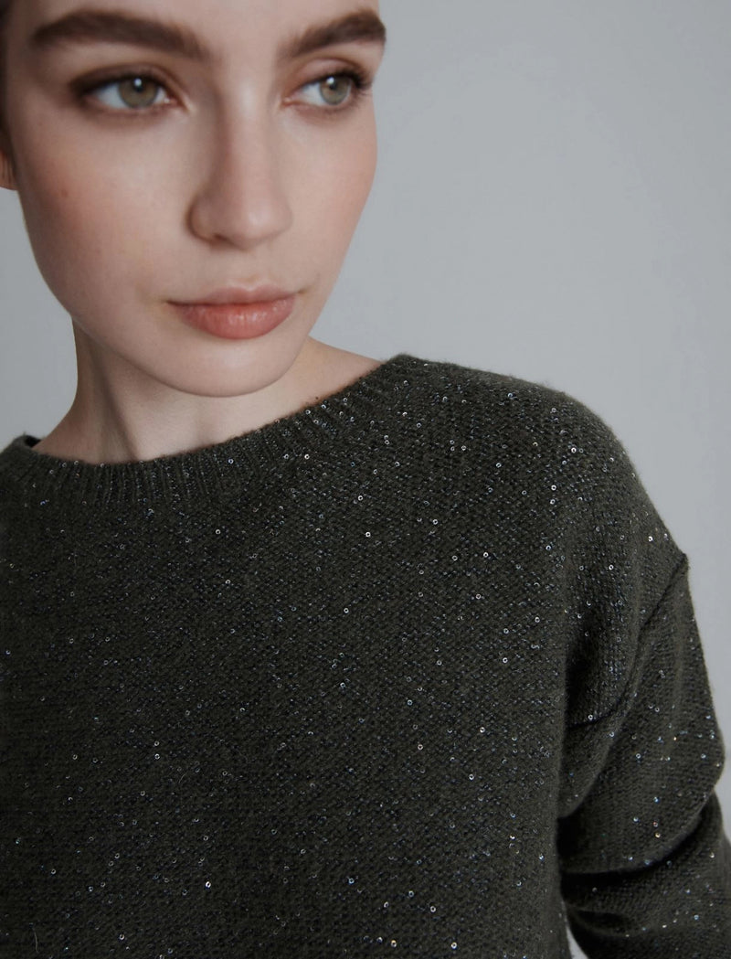 Maglia dritta in misto cashmere - VERDE OLIVA MARELLA MONOCHROME