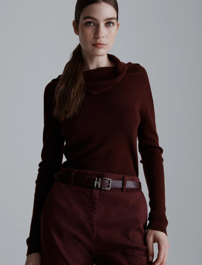 Cintura in pelle con passante - BORDEAUX MARELLA MONOCHROME