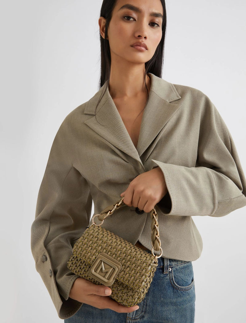 Borsa Le Muse small con intreccio e strass - VERDE KAKI MARELLA
