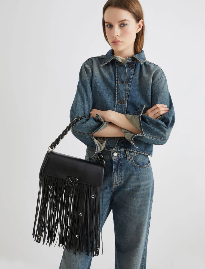 Borsa Le Muse medium con frange e occhielli - NERO MARELLA