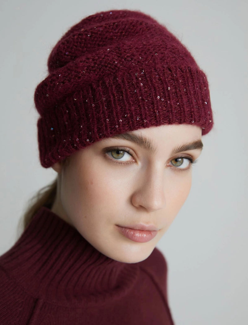 Berretto in misto cashmere con paillette - BORDEAUX MARELLA MONOCHROME