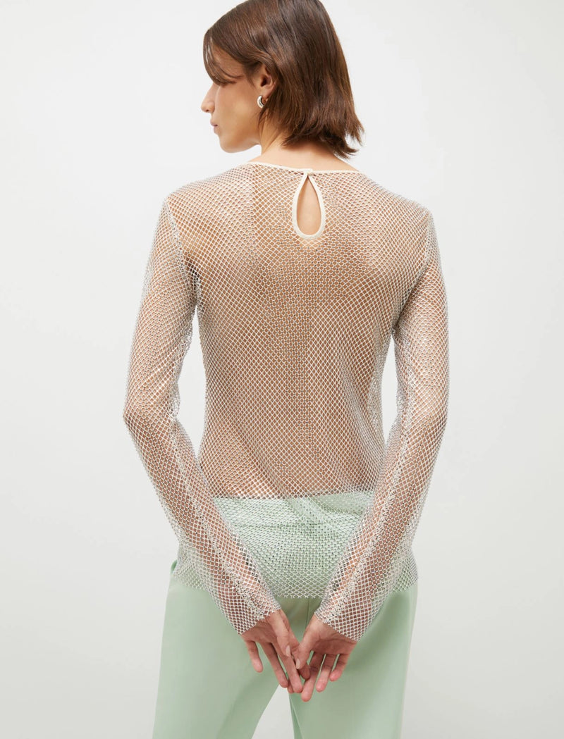 T-shirt in tulle con strass - Bianco lana MARELLA
