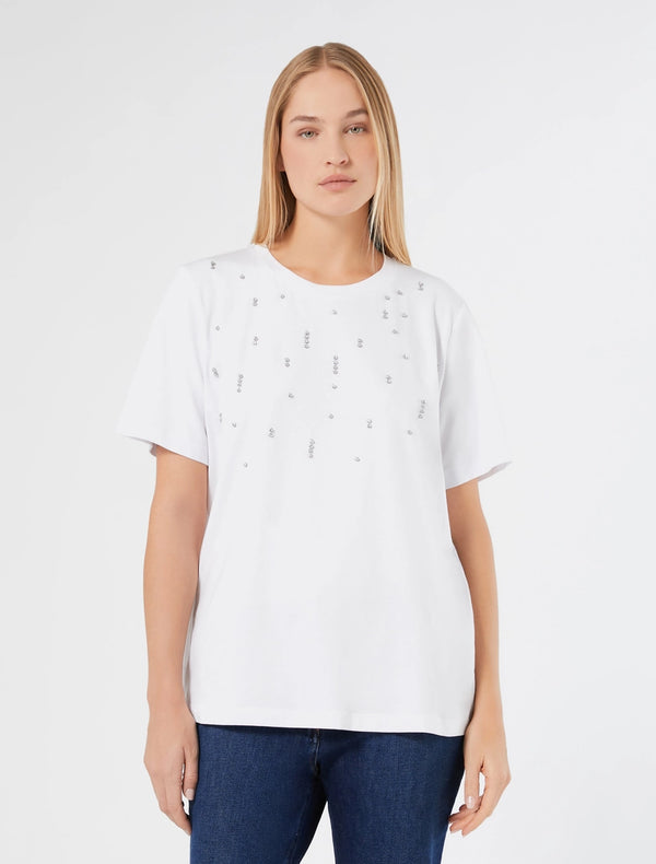 T-shirt in jersey di cotone stretch - BIANCO OTTICO PERSONA BY MARINA RINALDI