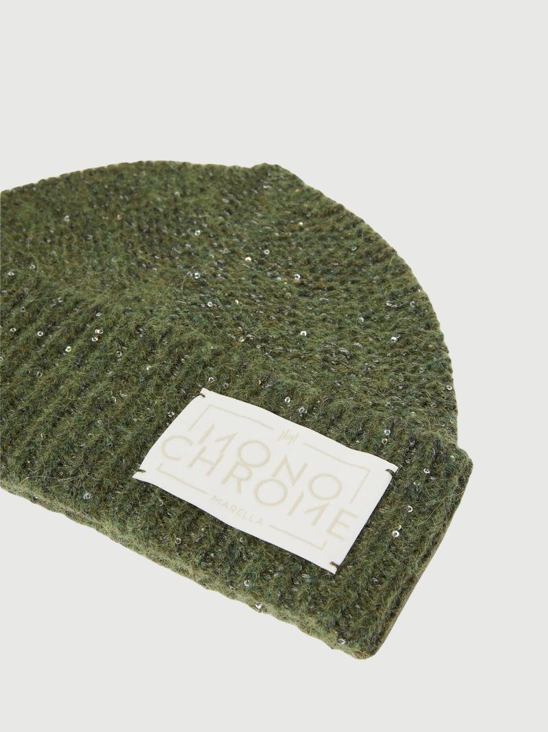 Berretto in misto cashmere con paillette - VERDE OLIVA MARELLA MONOCHROME