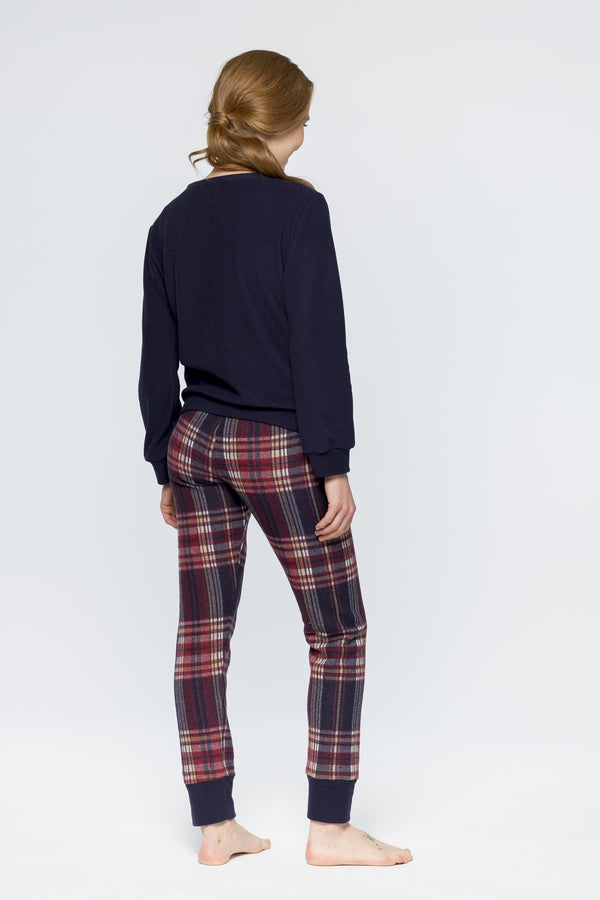 COMPLETO DA CASA A QUADRI CON RICAMO - BLU PEPITA