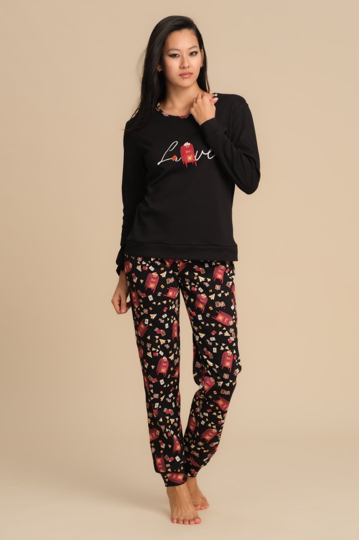 PIGIAMA DA NOTTE NATALIZIO IN CALDO COTONE - NERO PEPITA