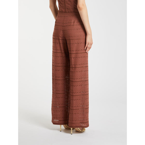 Pantalone in voile di cotone ricamato all over - marrone MARELLA