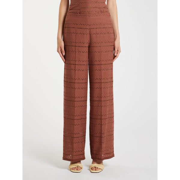 Pantalone in voile di cotone ricamato all over - marrone MARELLA