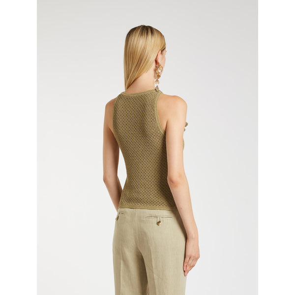 Top smanicato con fiori crochet - kaki  MARELLA