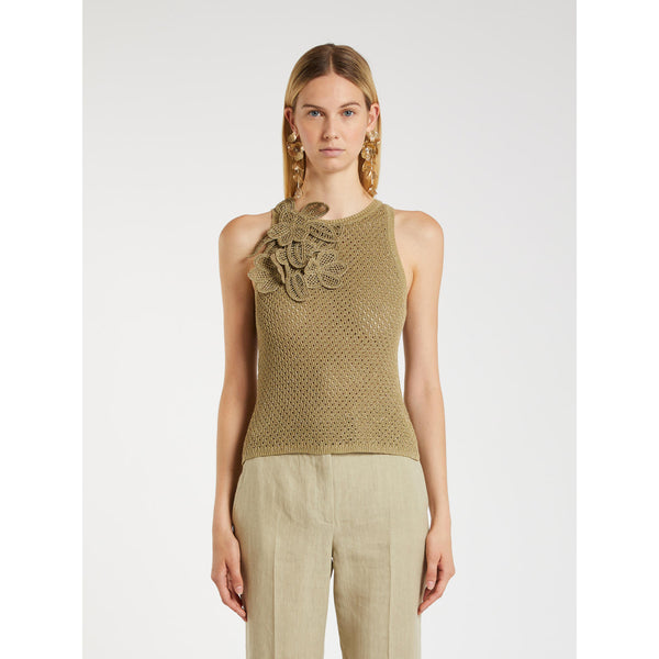 Top smanicato con fiori crochet - kaki  MARELLA