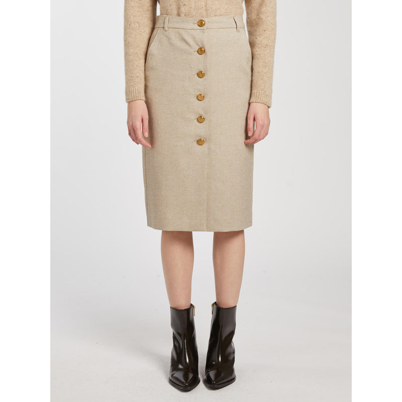 Gonna dal fit dritto in misto lana e cotone - BEIGE MARELLA