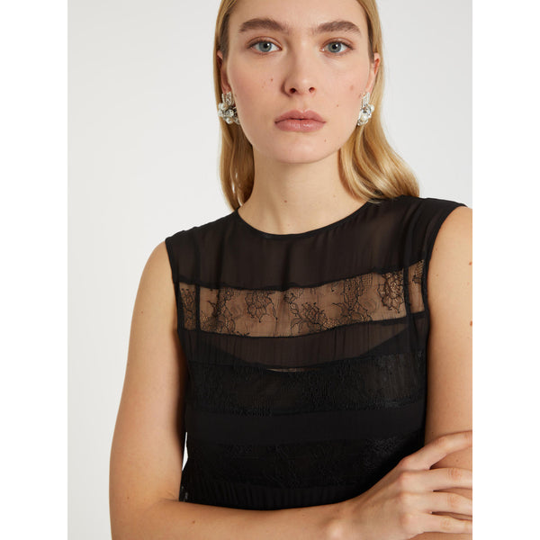 Abito in georgette di viscosa con inserto in pizzo - NERO MARELLA