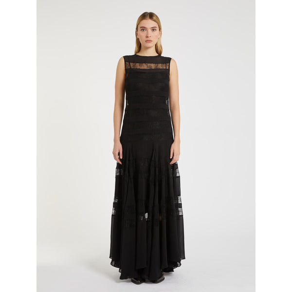 Abito in georgette di viscosa con inserto in pizzo - NERO MARELLA