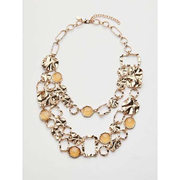 COLLANA MULTIGIRO CON ELEMENTI GEOMETRICI MARTELLATI - ORO MARELLA