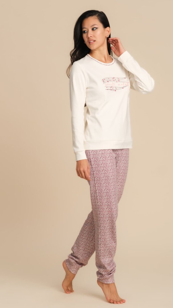 PIGIAMA IN CALDO COTONE STAMPA MICRO CUORICINI E RICAMO - ROSA PEPITA